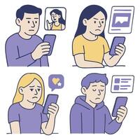 Feeling disconnected while using smartphones, individuals express various emotions vector