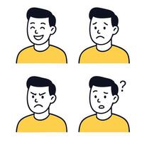 Set of four illustrations showing different facial expressions happy, sad, angry, and confused vector