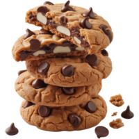 Chocolate chip cookies stacked Image, Chocolate chip isolated on transparent background, Chocolate chip illustration png