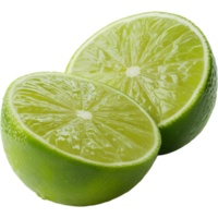 Freshly cut lime halves with glistening juice droplets Image, lime slice isolated, lime slice illustration on transparent background png