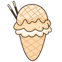 Vanilla ice cream, iced tea with caramel sauce and a Pocky stick in the cone. png