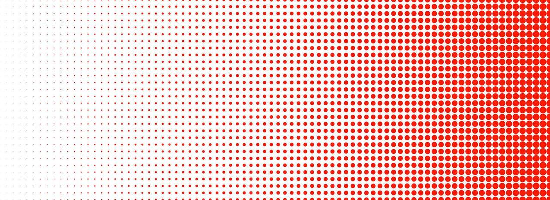 Red halftone gradient texture. Vanishing cartoon polka dot background. Repeated dotted gradation pattern. Fading comic pop art overlay backdrop. Rasterized halfton patern effect wallpaper