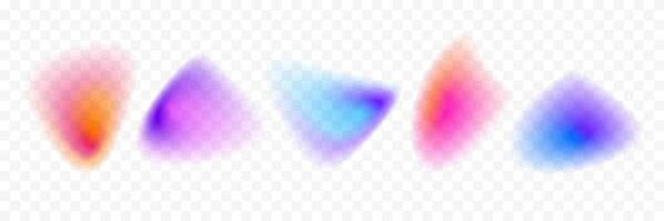 Abstract blurry gradient shape set. Pastel colored smooth liquid blob gradation collection. Y2K blur aura pack. Bright iridescent fluid bundle for collage, badge, sticker, template. vector