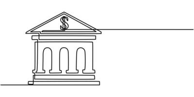 Continuous one line drawing bank building, Vintage bank building isolated on a white background, Business concept. vector