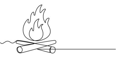 Continuous one line drawing of flame, Fire flame single line art illustration vector