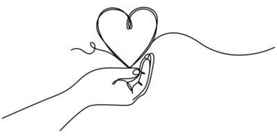 continuous one line drawing of a heart in a hand vector