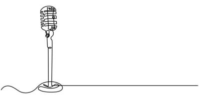 Vintage microphone continuous one line drawing, Microphone single line art illustration, Editable vector