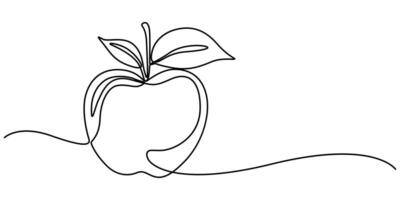 Apple fruit in continious line art drawing style. Minimalist black line sketch on white background illustration vector