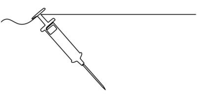 Vaccine and syringe one line drawing and medical icon continuous isolated outline flat icon vector