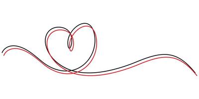 Continuous one line drawing of heart, Isolated on white background, love and romance illustration vector