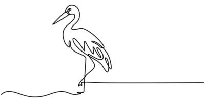Heron stork single continuous one line out line art drawing on white background vector