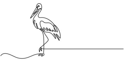 Continuous line drawing of Stork, Single continuous line drawing stork with text Strok isolated on white background vector