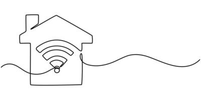 Smart house with WiFi icon continuous one line drawing, Smart Home Continuous Line Editable Stroke Line, Artificial Intelligence line icon, single icon design, Multi-use and editable thin line design. vector
