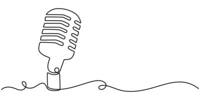 Microphone continuous one line drawing, Microphone single line art illustration vector