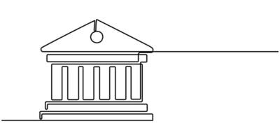 Continuous one Line Drawing of Bank building Icon, Hand Drawn Symbol Illustration. vector