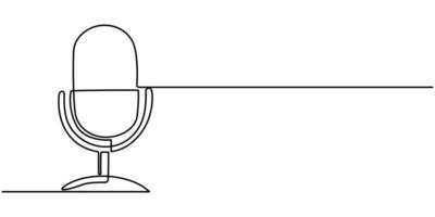 Microphone continuous one line drawing, Podcast and broadcast concept. vector
