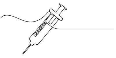 Continuous one line drawing of syringe - medical equiptment vector