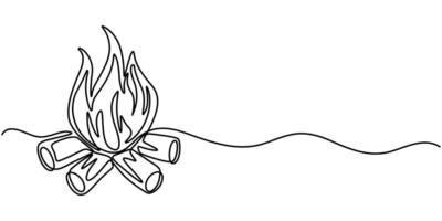 Continuous One Line Drawing of Campfire Icon, Hand Drawn Symbol Illustration. vector