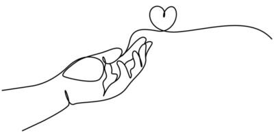 One continuous single line drawing of hand give love isolated on white background vector