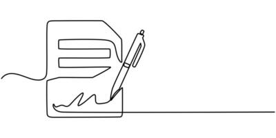 One continuous line drawing of opened book with pen, Studying book and pen for education vector