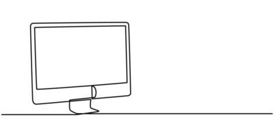 Flat tv screen or computer monitor Continuous one line drawing, Black and white minimalistic linear illustration isolated vector