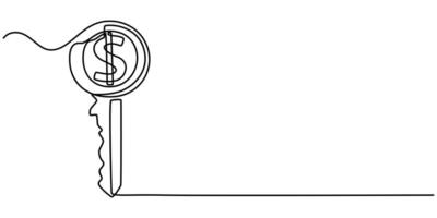Continuous one line drawing dollar key, Continuous line draw design illustration vector