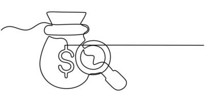 Magnifying glass with Dollar sign, Icon on colorful button continuous one line drawing vector