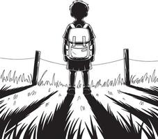 Silhouette of a Child Standing Alone in Nature vector