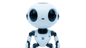 Interactive robot with large eyes and a sleek design located in a futuristic environment png