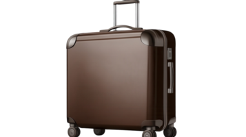 Stylish brown suitcase with wheels for convenient travel and easy handling png