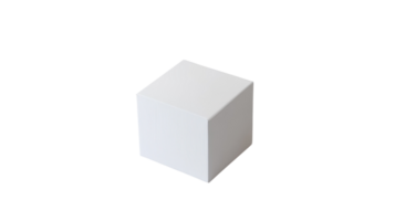 Minimalist white cube placed on a clean surface emphasizing simplicity and modern design aesthetics png