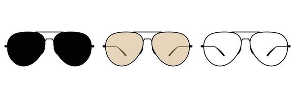 Illustration of classic aviator sunglasses type in various style black, color, and outline vector