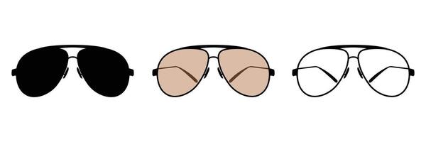 Illustration of aviator teardrop sunglasses type in various style black, color, and outline vector