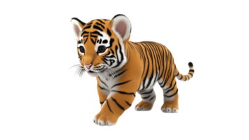 Young tiger cub exploring its surroundings in a playful manner in a bright indoor setting png