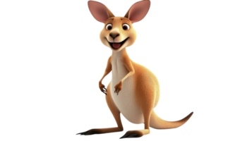 Smiling cartoon kangaroo standing cheerfully in a bright, inviting pose with a playful expression png