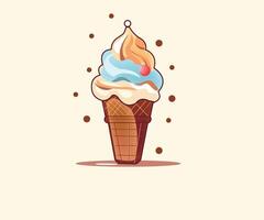 ice cream in a waffle cone illustration vector