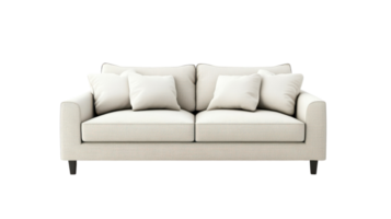 Modern light-colored sofa with plush cushions in a simple design ideal for contemporary living spaces png