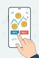 A financial trading app interface displaying a rising trend graph vector