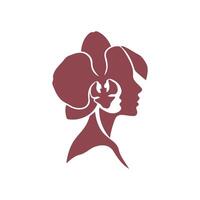 Womans Profile with Orchid Hair, Elegant and Abstract Design vector