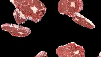 Background of flying pieces of meat with an alpha channel video