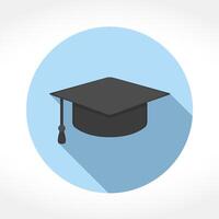 Graduation cap icon in circle, flat design with long shadow vector