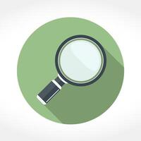 Magnifying glass icon in circle, flat design with long shadow vector
