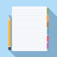 Notepad with bookmarks and pencil, flat design with long shadow vector