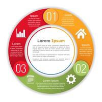 Circle infographics with three elements, steps or options, process diagram, round chart template vector