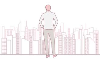 Contemplating the Urban Landscape A Man Deep in Thought While Overlooking the City below vector