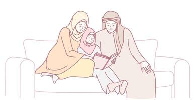 Enjoying the Special Experience of Family Reading Together While Relaxing on the Couch vector