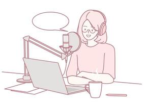 Podcast Host Actively Engaging with Their Audience in a Professional Studio Setup Environment vector