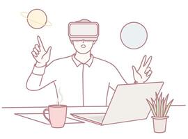 A person engaged in immersive virtual reality within the realm of space exploration vector
