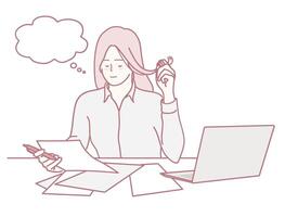 A Thoughtful and Professional Individually Analyzing Important Documents at Their Workspace vector