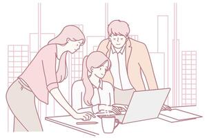 Collaborative teamwork in modern offices enhances communication and fosters innovation vector